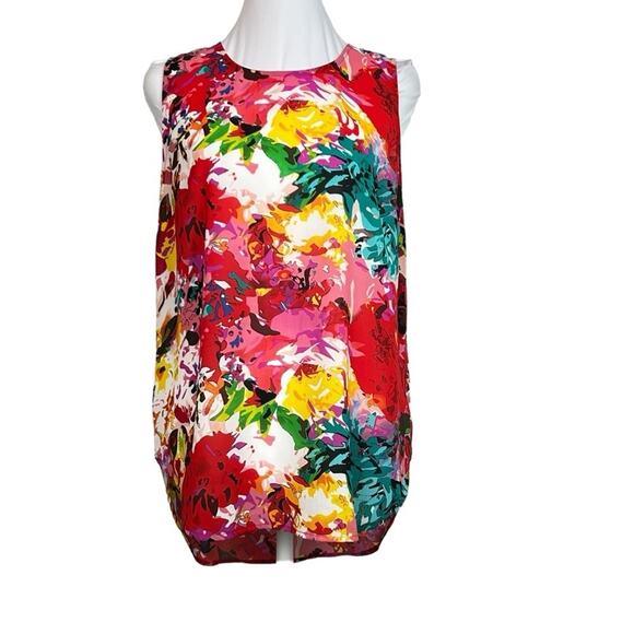 Cynthia Rowley Top Womens Size S Multicolored Floral Sleeveless Bright Vivid Fun - Picture 1 of 9